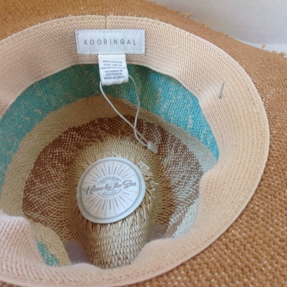 Kooringal Tan Green Straw Hat Wide Brim